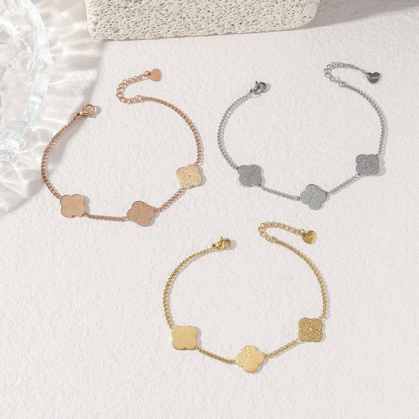 ✨ Bracelet Islamique Trio Trèfles – Gratitude • Patience • Confiance Maison Al Jawahir