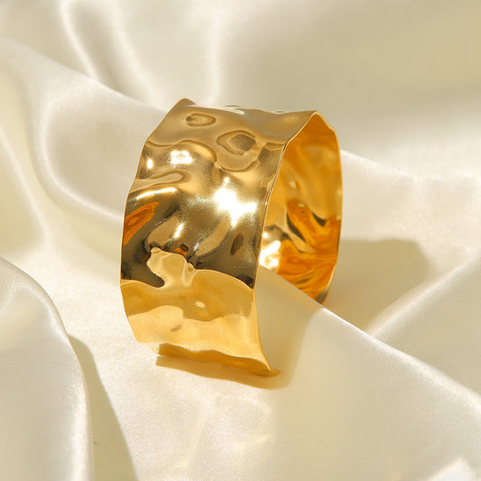 ✨ Bracelet Doré Large Ondulé – Bracelet Jonc Large